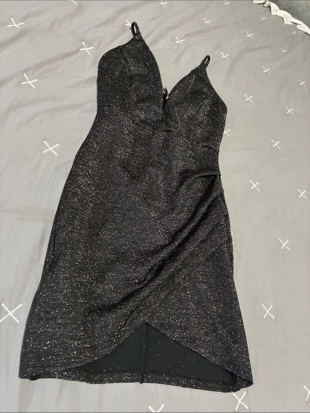 Black Sparkle V-Neck Slip Dress